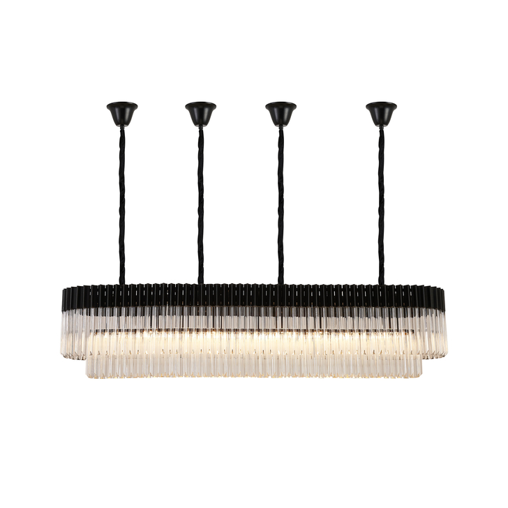 Idolite Carpathian 9 Light Large 1.8m Linear Bar Pendant Chandelier In Black With Clear Glass (Individual Ceiling Cups)