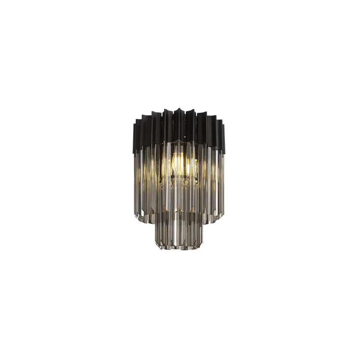 Idolite Carpathian Black 3 Light Flush Ceiling Light With Smoked Glass Drops