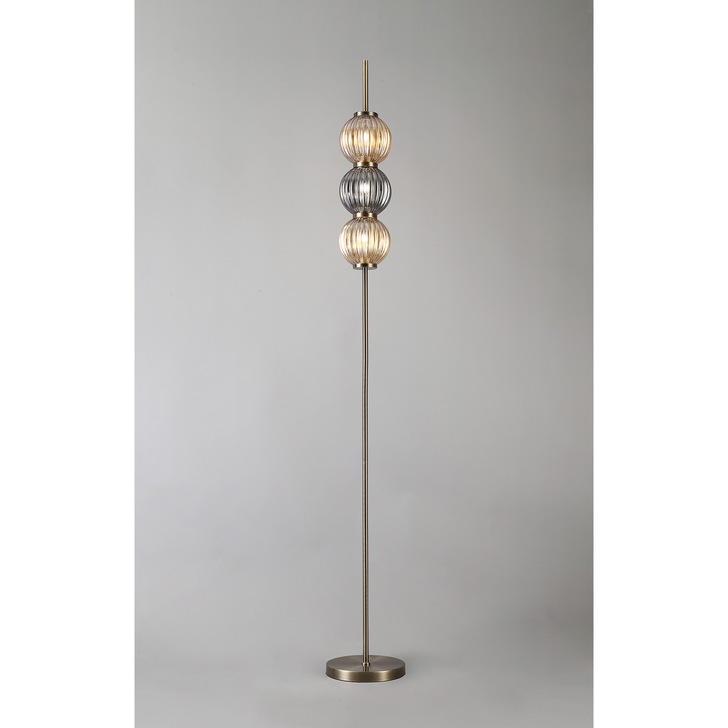 Idolite Cascade Antique Brass 3 Light Floor Lamp C/W Amber & Smoked glass