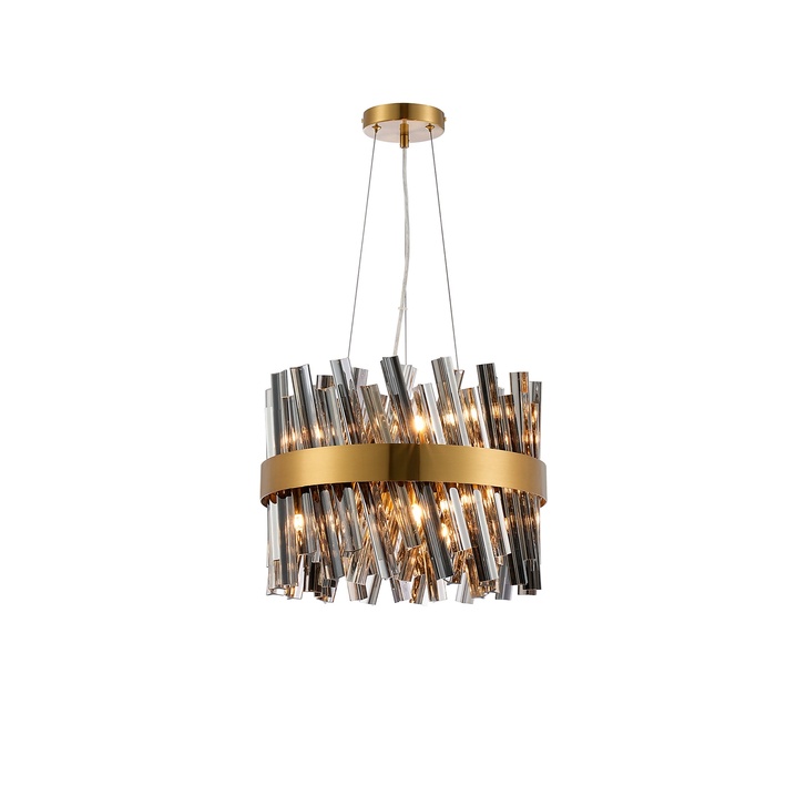 Idolite Caspian 10 Light Round Pendant Brass With Smoked Glass Rods