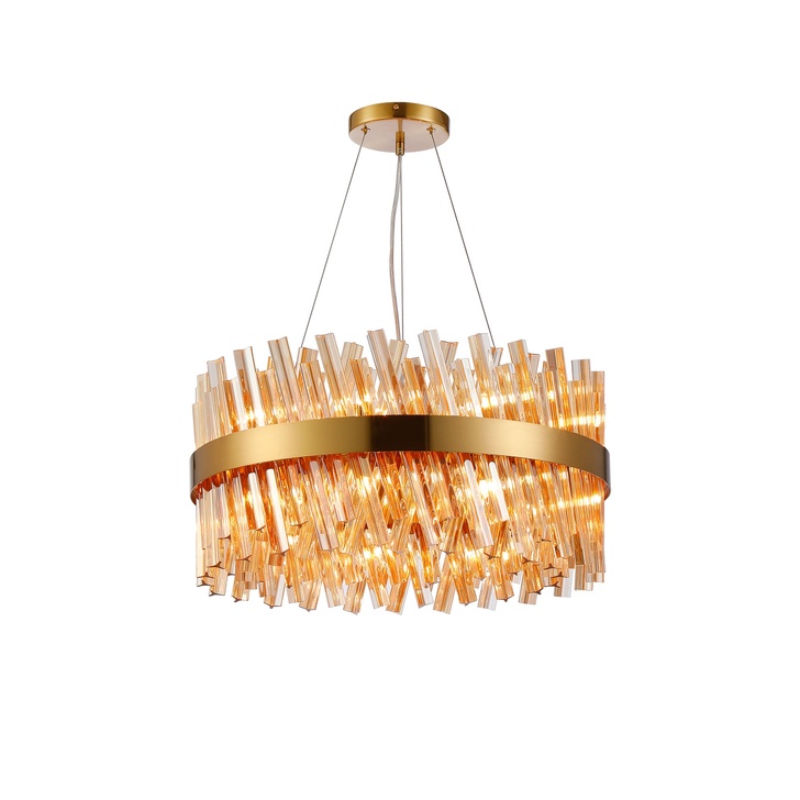 Idolite Caspian 18 Light Round Pendant Brass With Amber Glass Rods