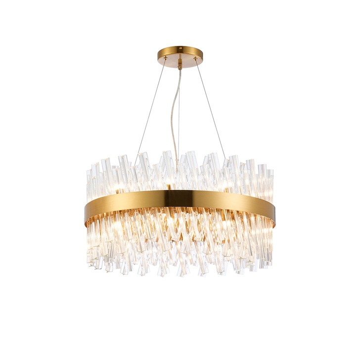 Idolite Caspian 18 Light Round Pendant Brass With Clear Glass Rods