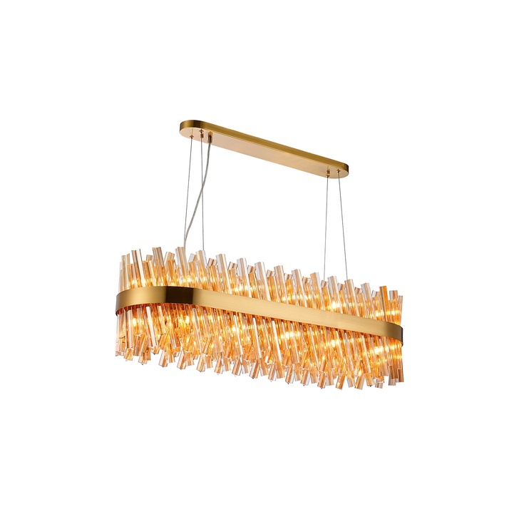 Idolite Caspian 24 Light Linear Bar Pendant Brass With Amber Glass Rods