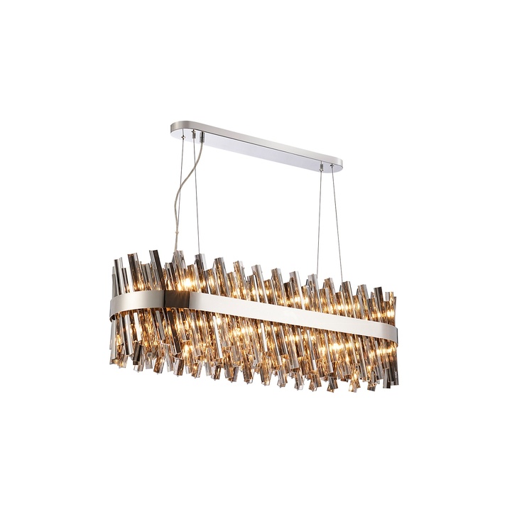 Idolite Caspian 24 Light Linear Bar Pendant Polished Nickel With Smoked Glass Rods