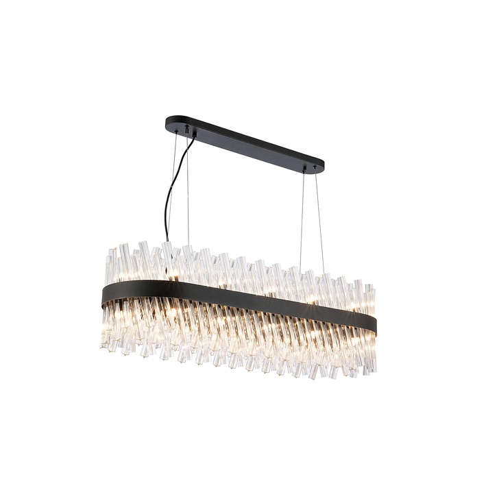 Idolite Caspian 24 Light Linear Bar Pendant Satin Black With Clear Glass Rods