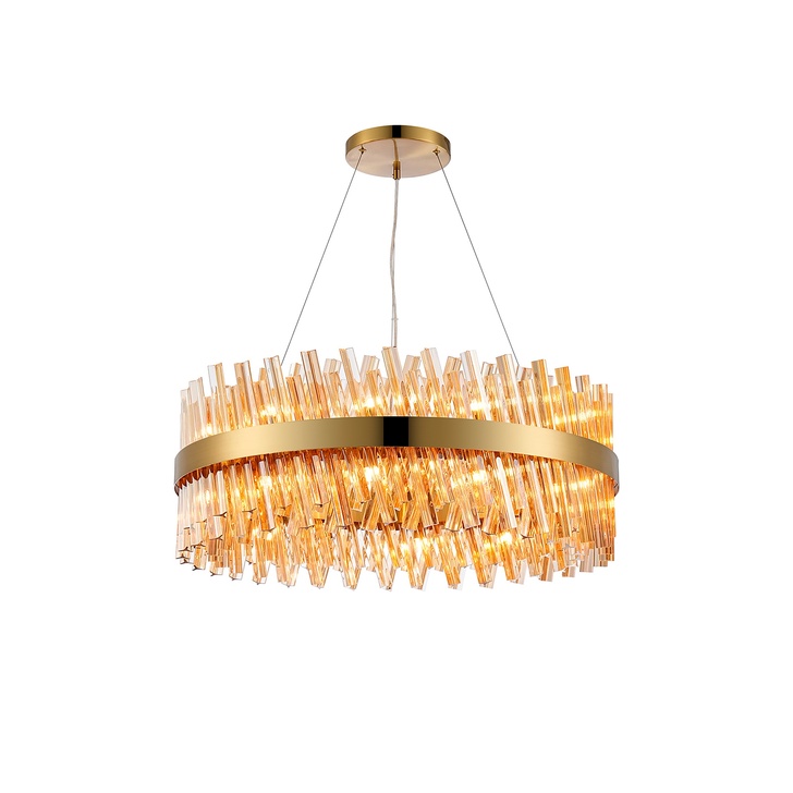 Idolite Caspian 24 Light Round Pendant Brass With Amber Glass Rods