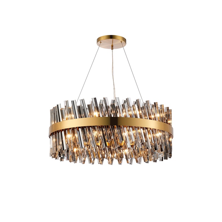 Idolite Caspian 24 Light Round Pendant Brass With Smoked Glass Rods