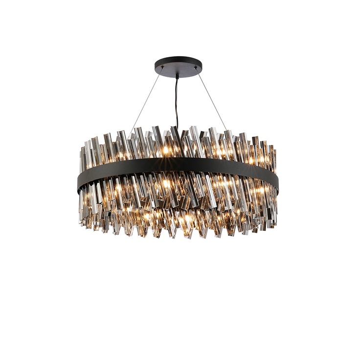 Idolite Caspian 24 Light Round Pendant Satin Black With Smoked Glass Rods