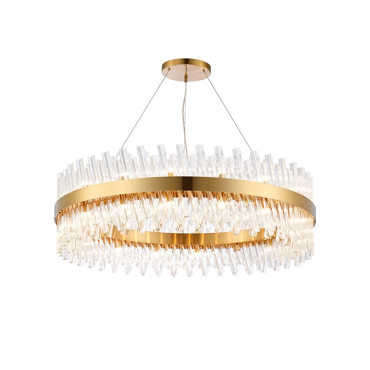 Idolite Caspian 32 Light Round Pendant Brass With Clear Glass Rods