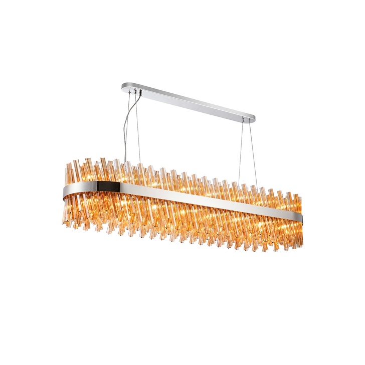 Idolite Caspian 36 Light Large Linear Bar Pendant Polished Nickel With Amber Glass Rods