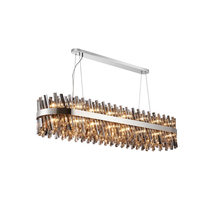 Idolite Caspian 36 Light Large Linear Bar Pendant Polished Nickel With Smoked Glass Rods