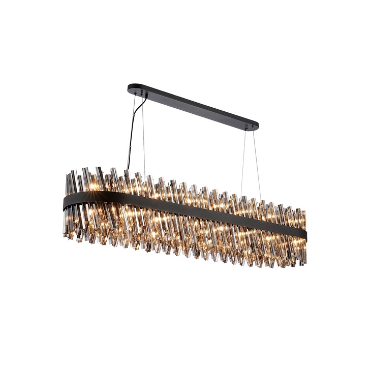 Idolite Caspian 36 Light Large Linear Bar Pendant Satin Black With Smoked Glass Rods