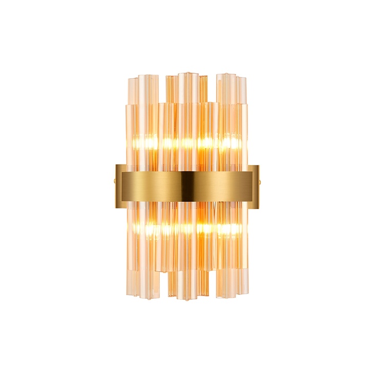 Idolite Caspian 4 Light Wall Lamp Brass With Amber Glass Rods