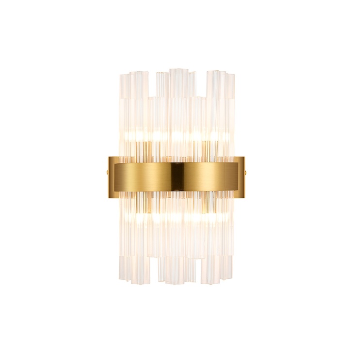 Idolite Caspian 4 Light Wall Lamp Brass With Clear Glass Rods