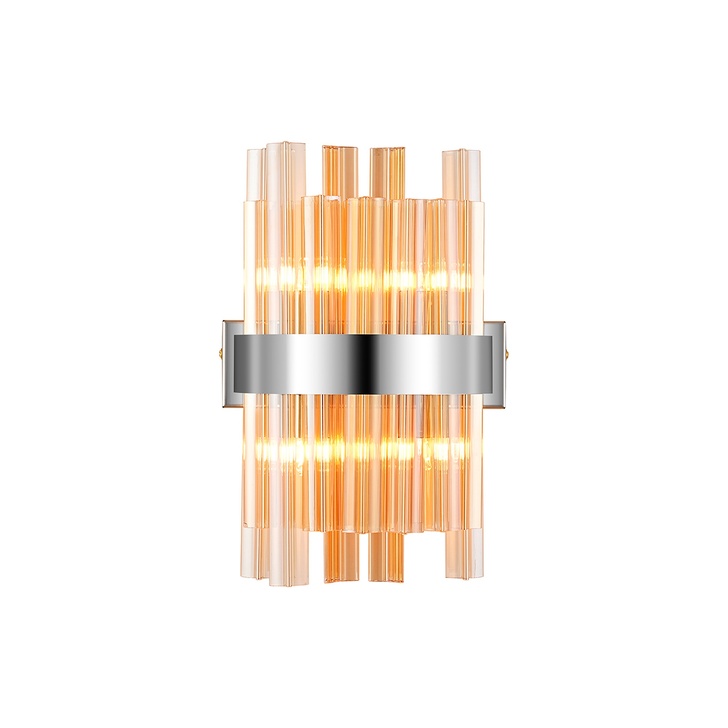 Idolite Caspian 4 Light Wall Lamp Polished Nickel With Amber Glass Rods