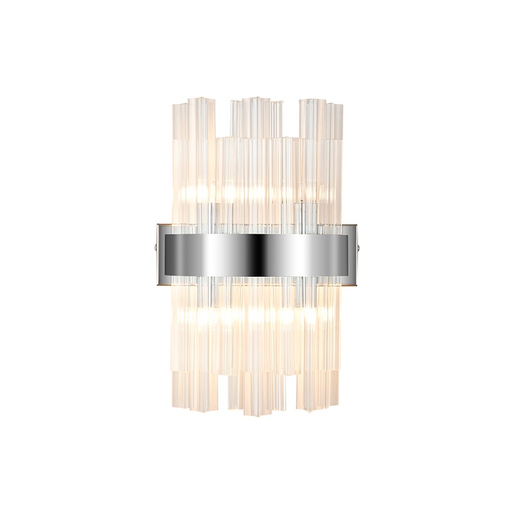 Idolite Caspian 4 Light Wall Lamp Polished Nickel With Clear Glass Rods