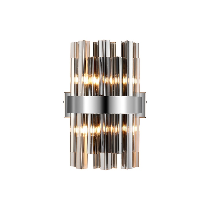 Idolite Caspian 4 Light Wall Lamp Polished Nickel With Smoked Glass Rods