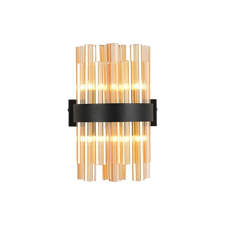 Idolite Caspian 4 Light Wall Lamp Satin Black With Amber Glass Rods