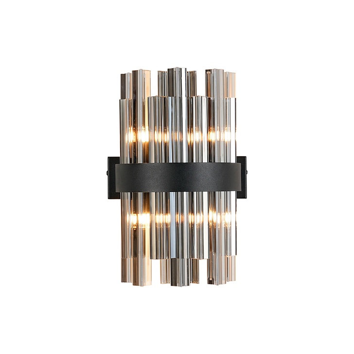 Idolite Caspian 4 Light Wall Lamp Satin Black With Smoked Glass Rods