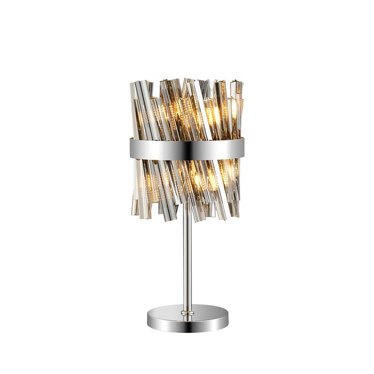 Idolite Caspian 6 Light Table Lamp Polished Nickel With Smoked Glass Rods