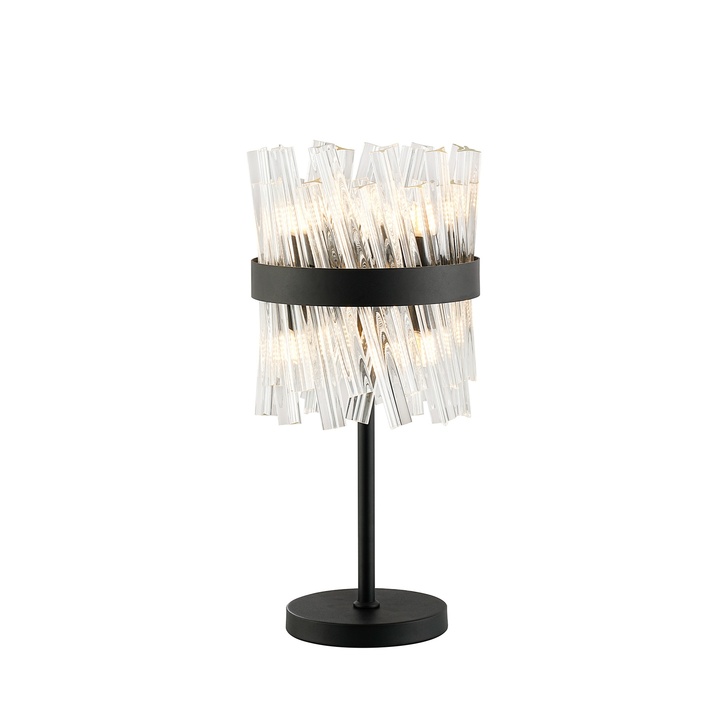 Idolite Caspian 6 Light Table Lamp Satin Black With Clear Glass Rods