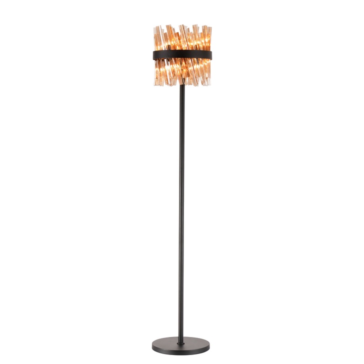 Idolite Caspian 8 Light Floor Lamp Satin Black With Amber Glass Rods