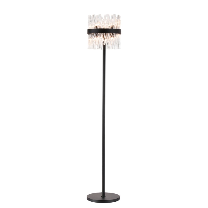 Idolite Caspian 8 Light Floor Lamp Satin Black With Clear Glass Rods