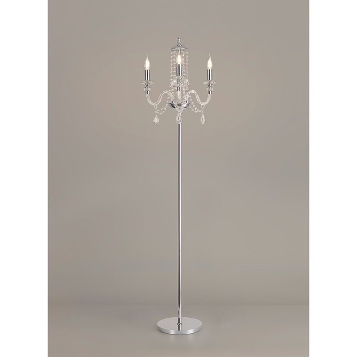 Idolite Caucasus Polished Chrome 3 Light Crystal Floor Lamp