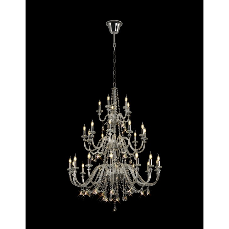 Idolite Caucasus Polished Chrome 3 Tier 29 Light Crystal Chandelier