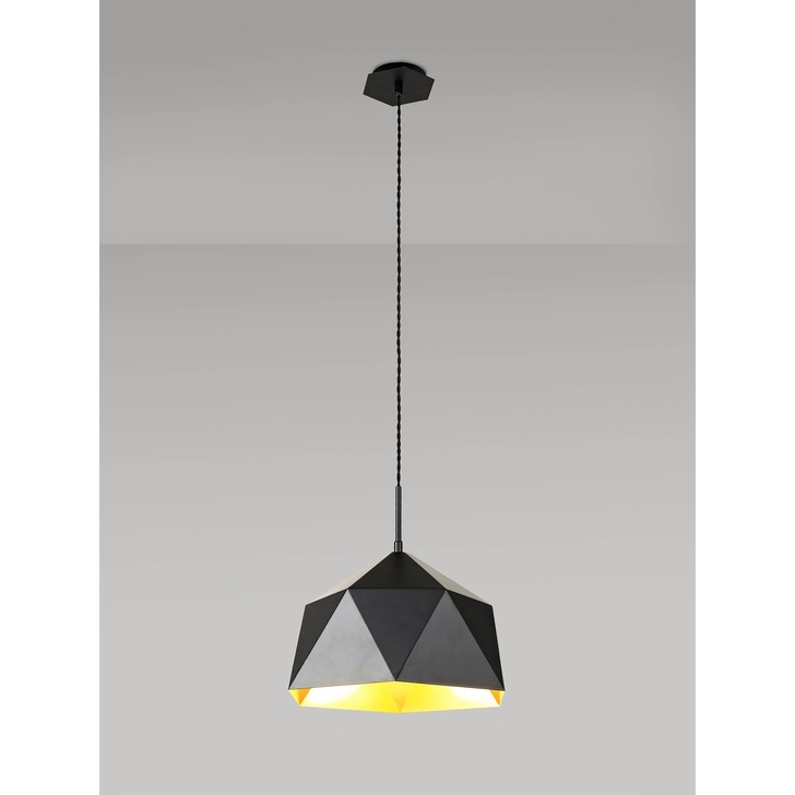 Idolite Celeste Matt Black Finish Single Pendant Light C/W Gold Inner