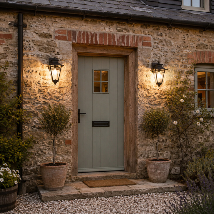 Idolite Congleton Oil Rubbed Brass Finish Diamond Frame Downward Facing Exterior Wall Light Complete With Clear Seeded Glass - IP54