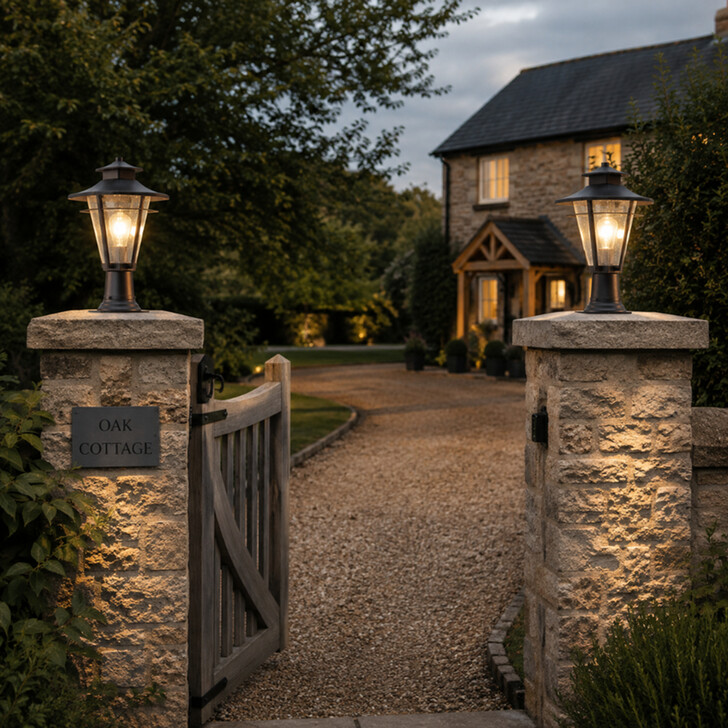 Idolite Congleton Oil Rubbed Brass Finish Diamond Frame Outdoor Post Lamp Complete With Clear Seeded Glass - IP54