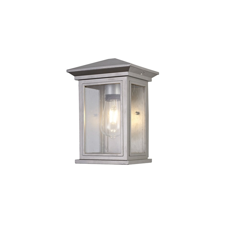 Idolite Cook Silver Grey Flush Exterior Wall Light Complete With Clear Seeded Glass - IP54