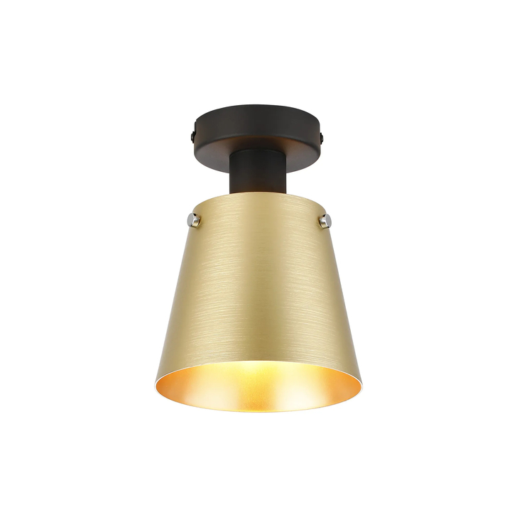 Idolite Coughlan 1 Light Black Flush Ceiling Light Complete With Brass/Gold Metal Shade