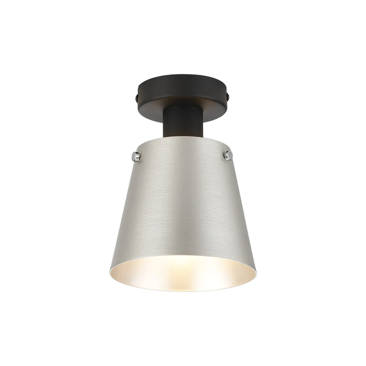 Idolite Coughlan 1 Light Black Flush Ceiling Light Complete With Light Grey/Silver Metal Shade