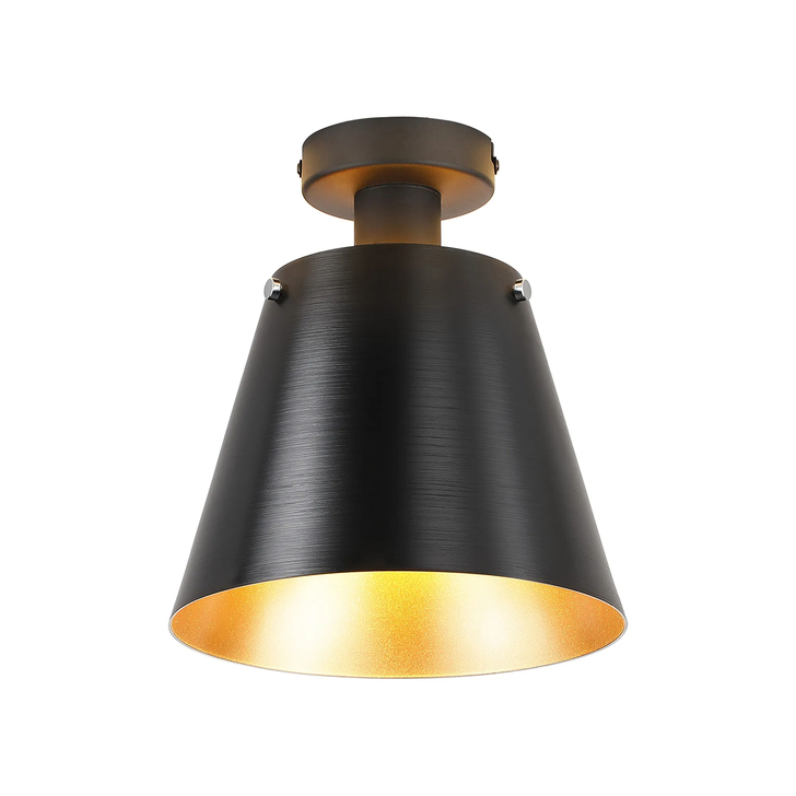 Idolite Coughlan 1 Light Black Large Semi-Flush Ceiling Light Complete With Black/Gold Metal Shade