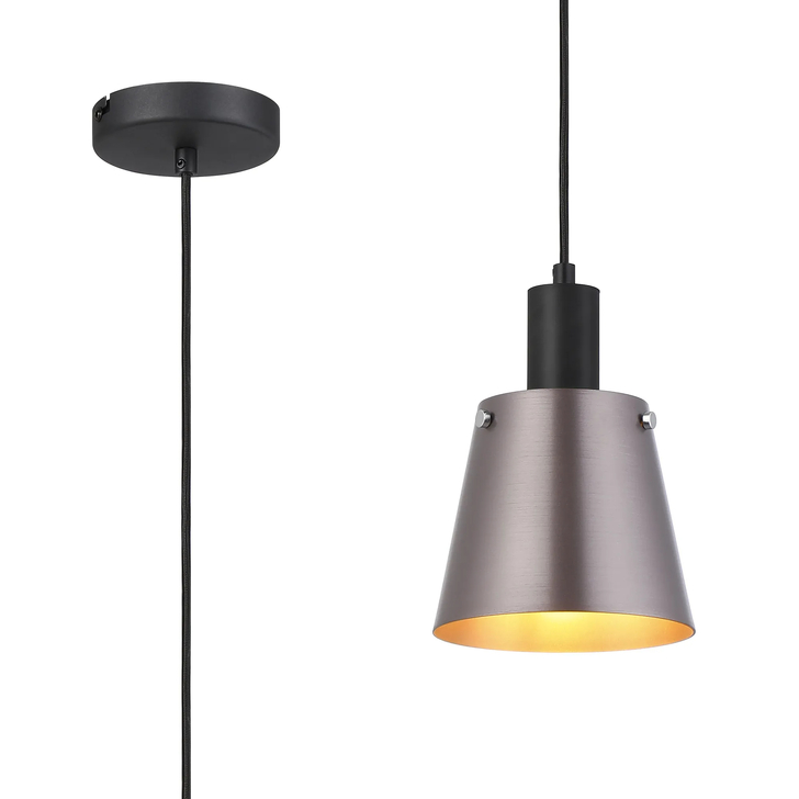 Idolite Coughlan 1 Light Black Large Single Pendant Complete With Light Brown/Copper Metal Shade