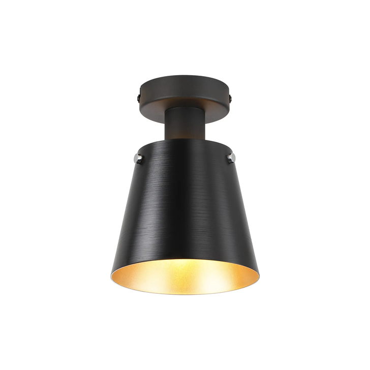 Idolite Coughlan 1 Light Black Semi-Flush Ceiling Light Complete With Black/Gold Metal Shade