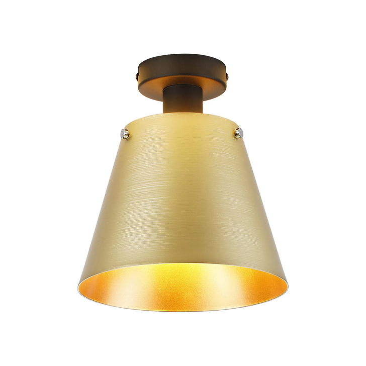 Idolite Coughlan 1 Light Black Semi-Flush Ceiling Light Complete With Brass/Gold Metal Shade