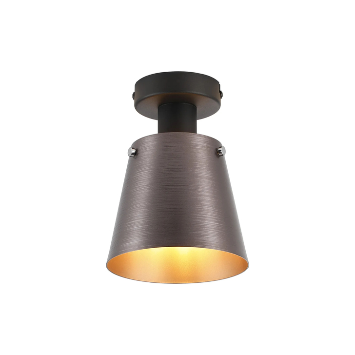 Idolite Coughlan 1 Light Black Semi-Flush Ceiling Light Complete With Brown/Copper Metal Shade