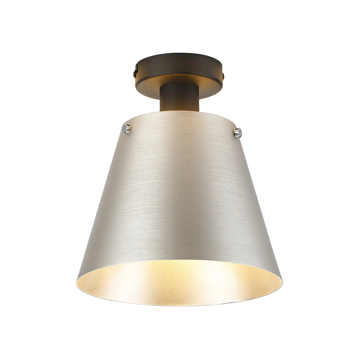 Idolite Coughlan 1 Light Black Semi-Flush Ceiling Light Complete With Light Grey/Silver Metal Shade