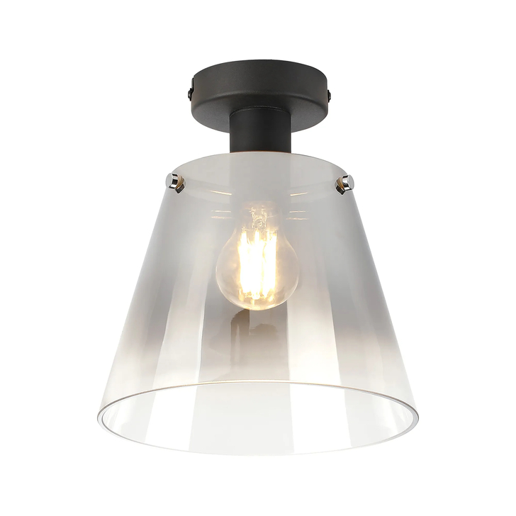 Idolite Coughlan 1 Light Black Semi-Flush Ceiling Light Complete With Smoke Faded Glass Shade