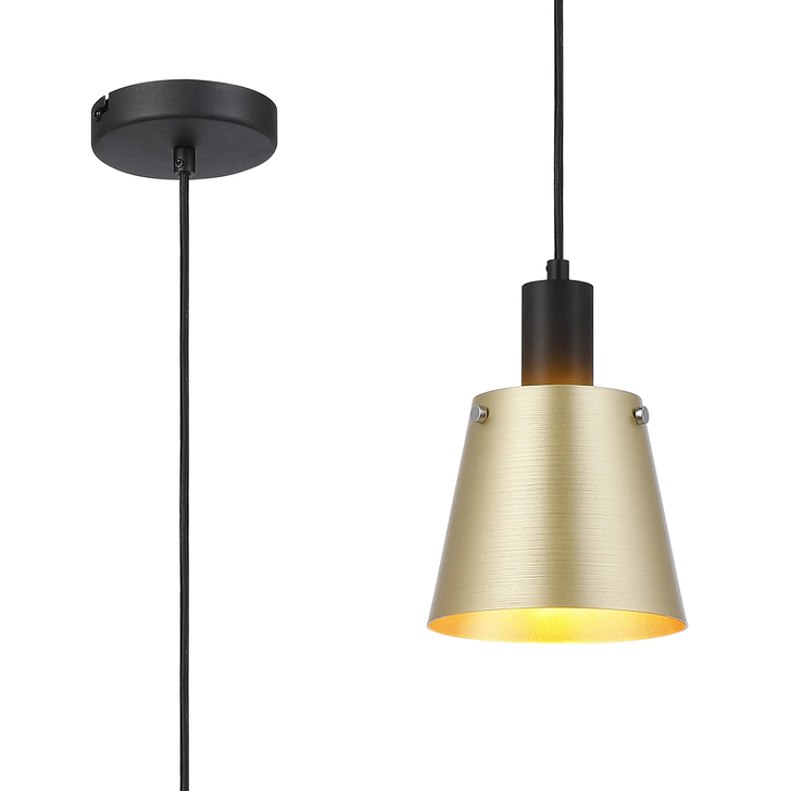 Idolite Coughlan 1 Light Black Single Pendant Complete With Brass/Gold Metal Shade