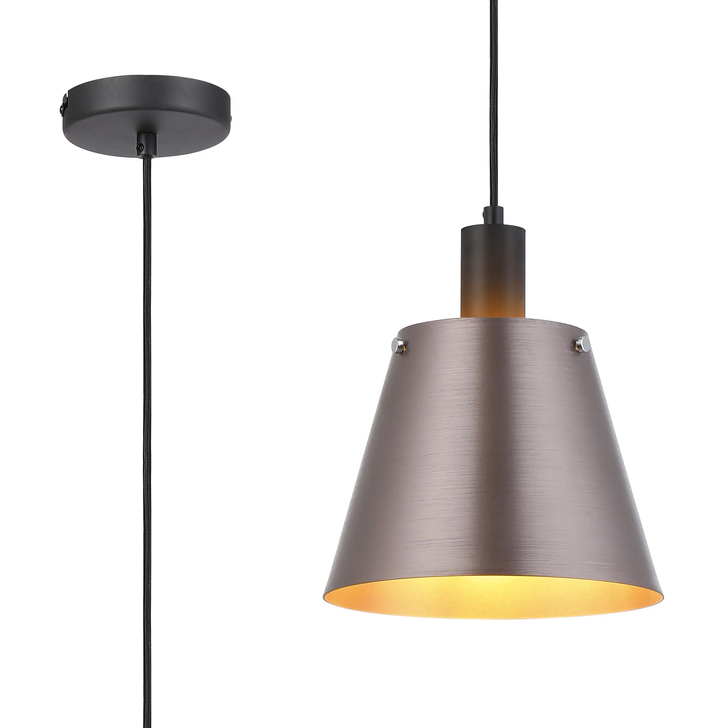 Idolite Coughlan 1 Light Large Black Single Pendant Complete With Brown/Copper Metal Shade