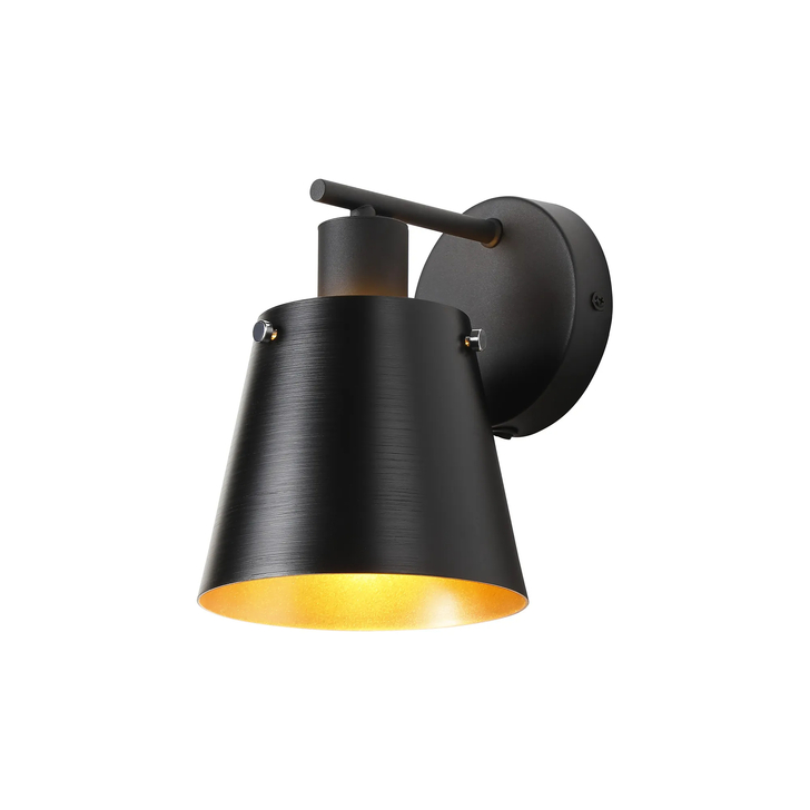 Idolite Coughlan 1 Light Switched Single Black Wall Light Complete With Black/Gold Metal Shade