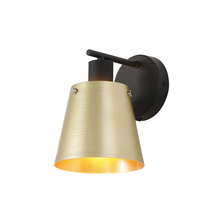 Idolite Coughlan 1 Light Switched Single Black Wall Light Complete With Brass/Gold Metal Shade