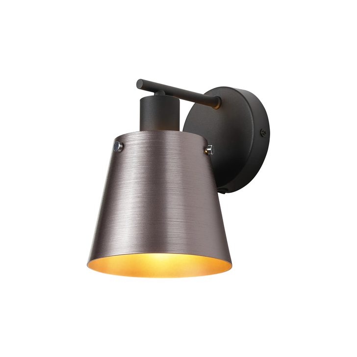 Idolite Coughlan 1 Light Switched Single Black Wall Light Complete With Brown/Copper Metal Shade