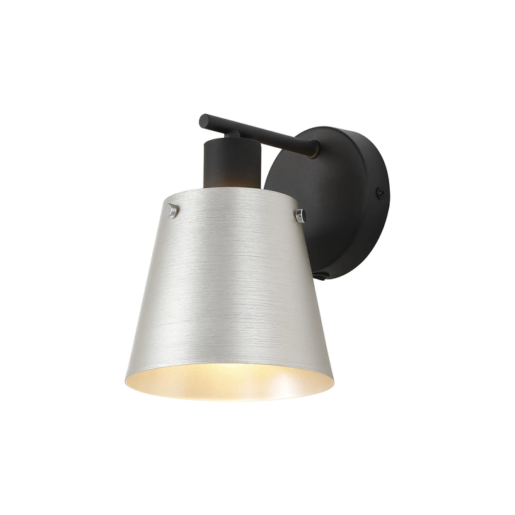 Idolite Coughlan 1 Light Switched Single Black Wall Light Complete With lights Grey/Silver Metal Shade