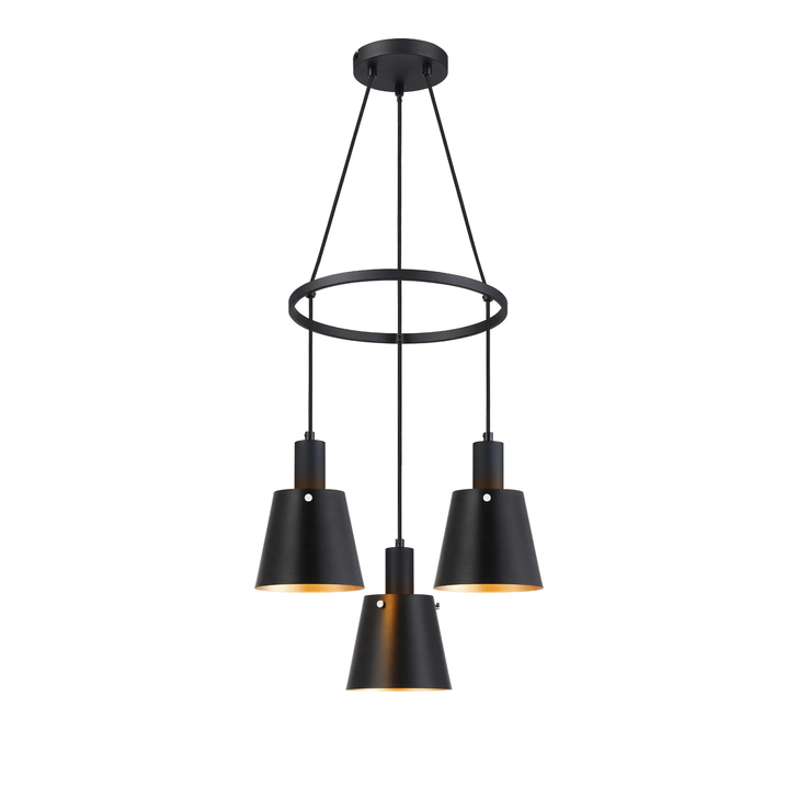 Idolite Coughlan 3 Light Black Ring Ceiling Pendant Light Complete With Black/Gold Metal Shades