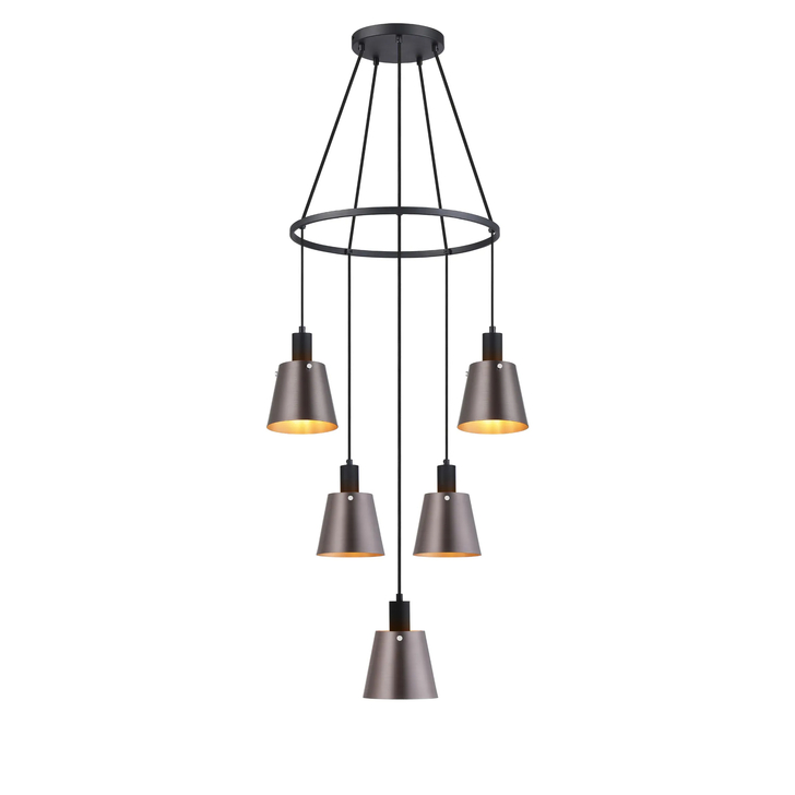 Idolite Coughlan 5 Light Black Ring Ceiling Pendant Light Complete With Brown/Copper Metal Shades